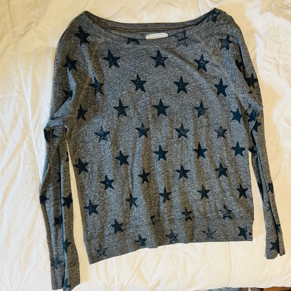 Gray Star Pattern Long Sleeve Top Stars